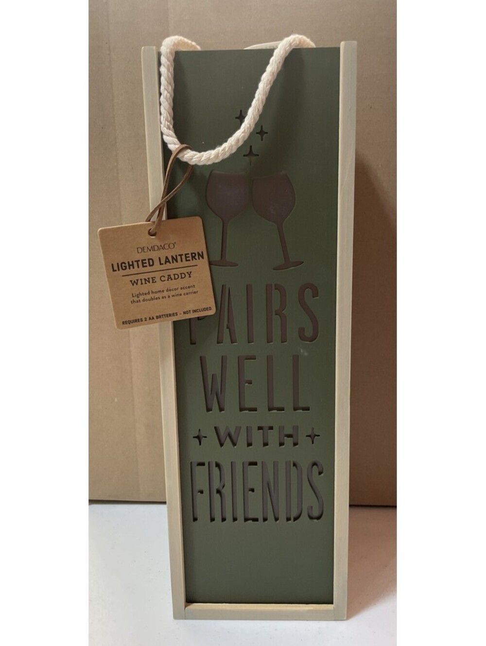 Demdaco Wine Friends Good Times LED Lights  Wood Wine Bottle Gift Box Decor  New
